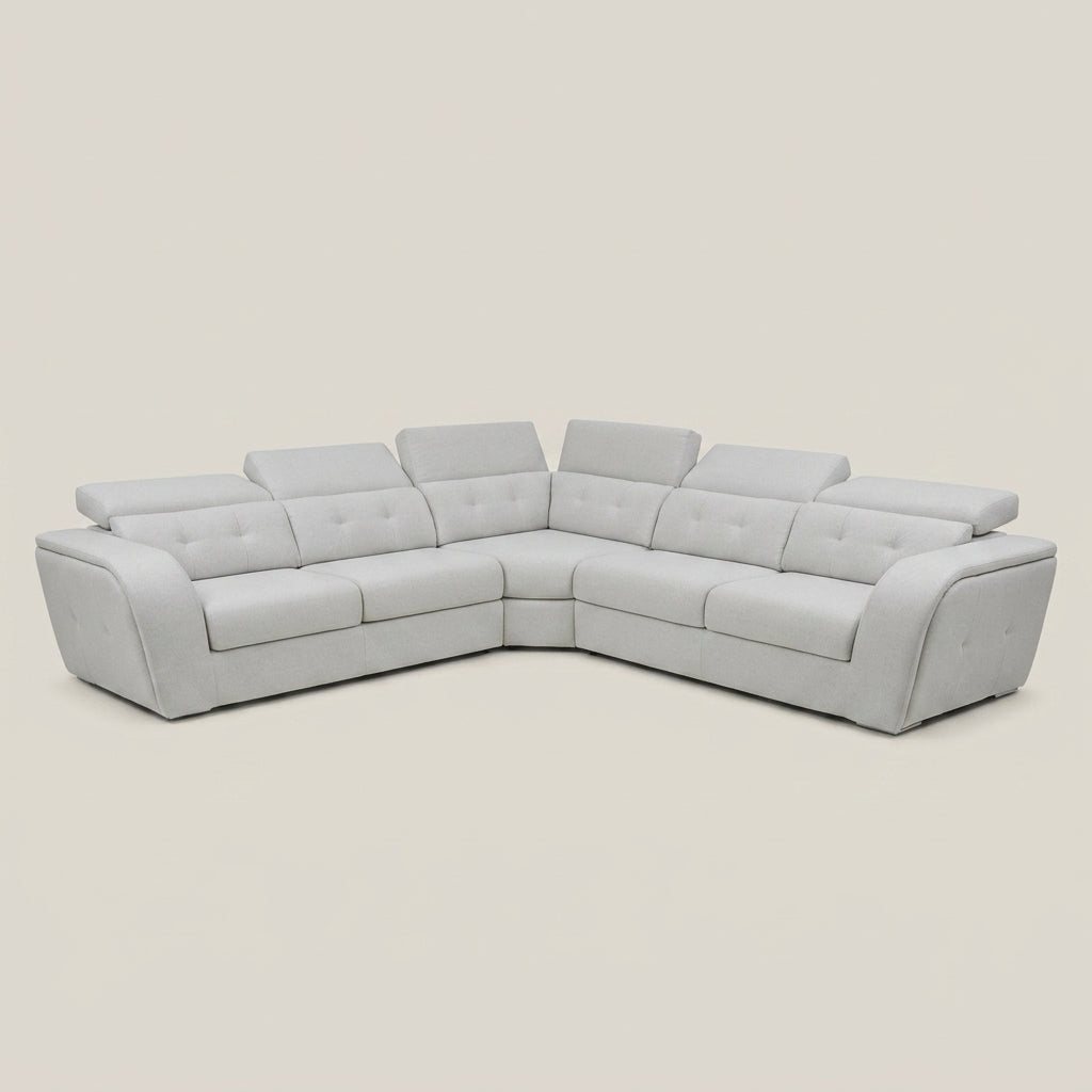 Light grey fabric corner couch 6 seater with adjustable headrests