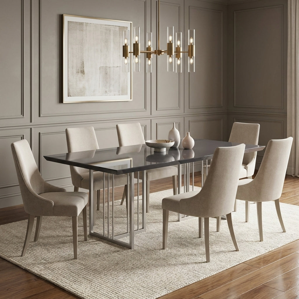 Modern dining room with luxury charcoal dining table, high-end dining furniture South Africa