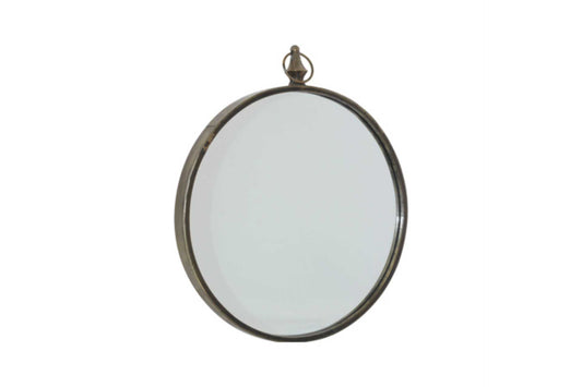 Round mirror framed in gun metal grey