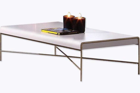 Gloss ivory wood coffee table with gold steel legs