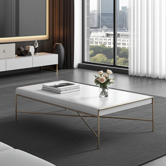 Modern Coffee Table in gloss white wood with gold steel legs