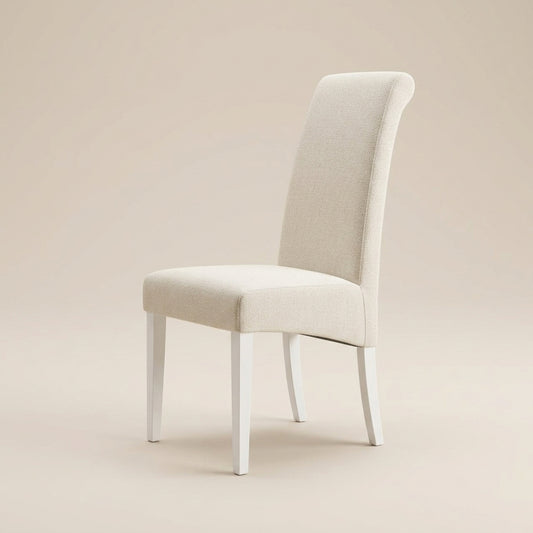 Bona High-Back Dining Chair in Beige - luxury sculpted upholstered dining chair with beige fabric by Galeria Furniture SA