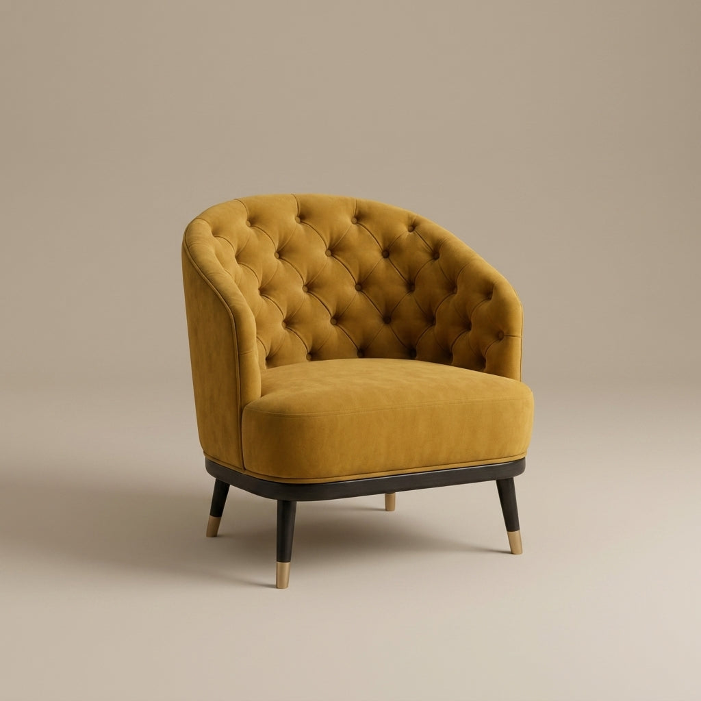 Bonne mustard velvet armchair with tufted back and gold accent feet – buy online South Africa