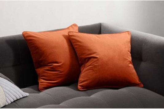 burnt orange velvet scatter cushion with piping in a. 60x60 size