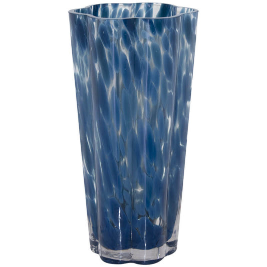 thick blue glass vase with ridges