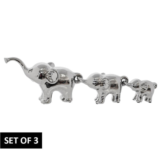 set of 3 silver elephant figurines that interlock with each other.