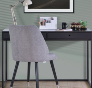 The City Desk in charcoal/ black wood with black steel legs and 2 drawers