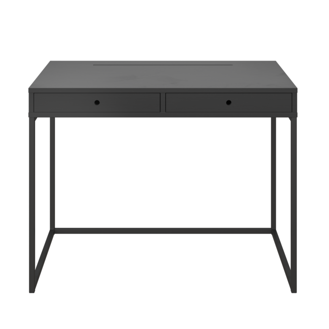 The City Desk in charcoal/ black wood with black steel legs and 2 drawers