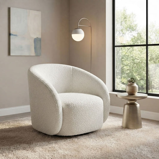Curved Armchair in luxury soft boucle. GALERIA FURNITURE SOUTH AFRICA.