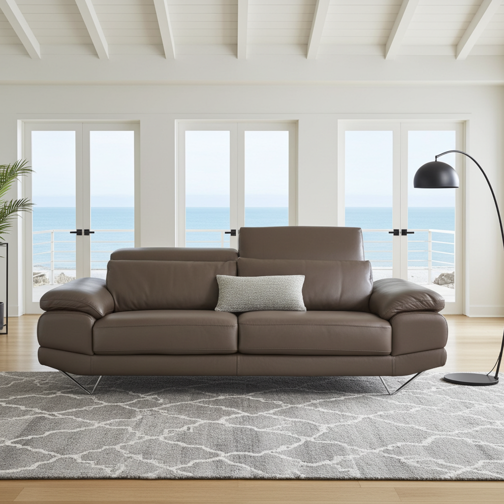 3 seater designer couch in brown leather