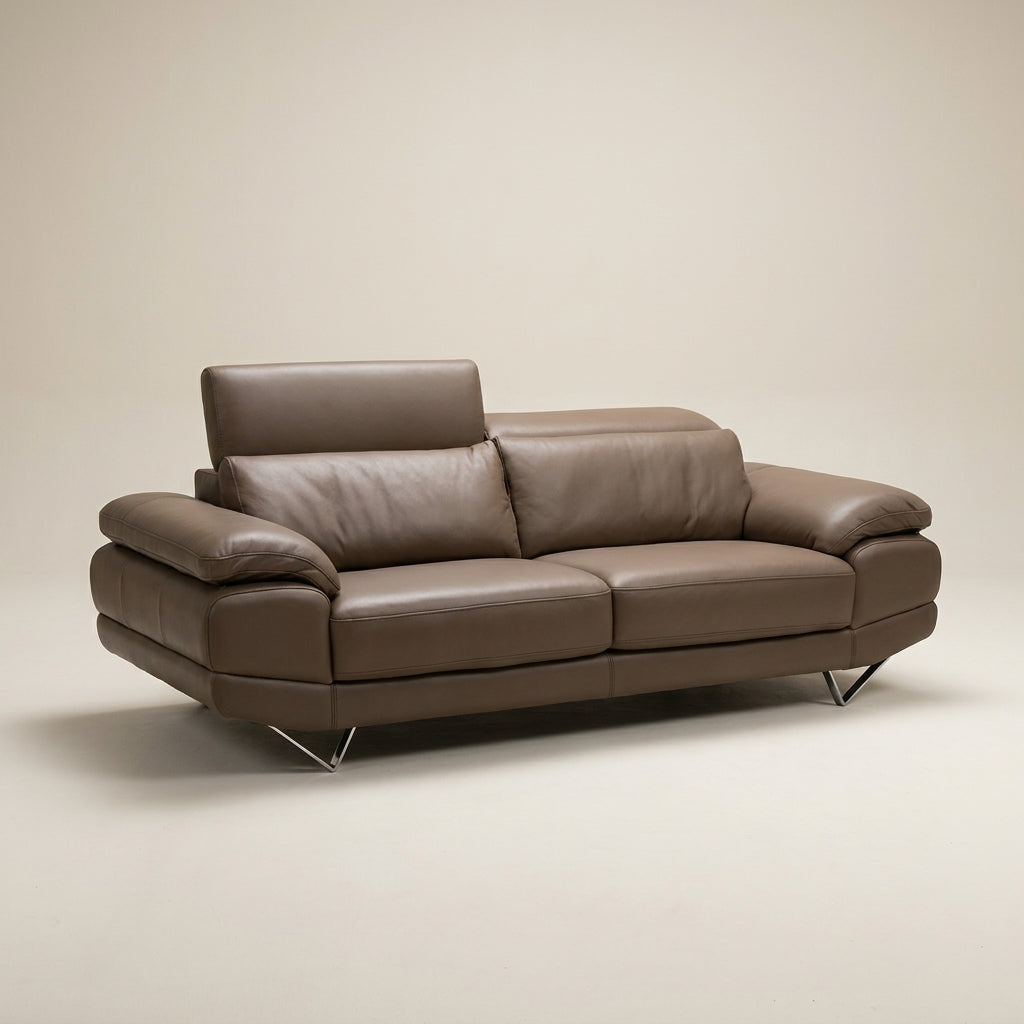 luxury chocolate leather couch 3 seater adjustable headrests european crafted sofa. Galeria Furniture. 