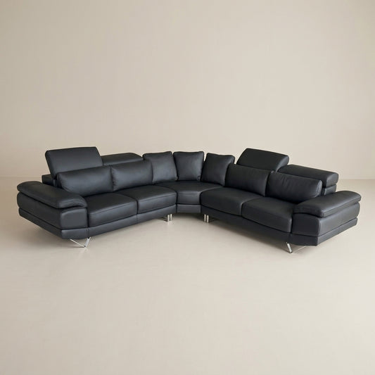 Luxury black leather corner couch adjustable headrests. Euro crafted sofa available exclusively at Galeria Furniture. Shipping nationwide.
