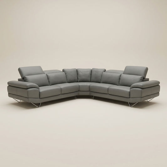 Luxury grey corner leather couch with adjustable headrests. GALERIA FURNITURE SOUTH AFRICA.