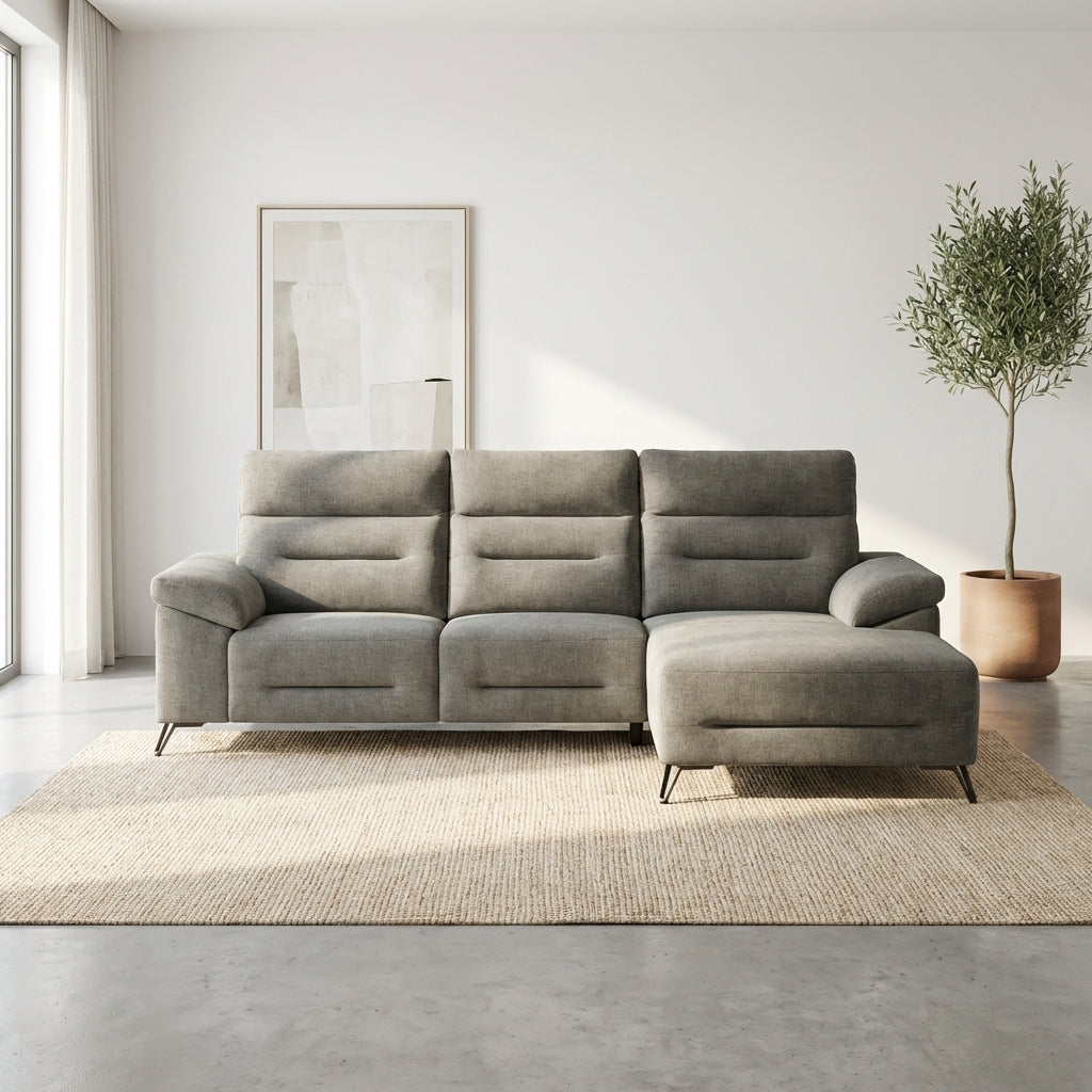 Grey modern corner couch with storage arms