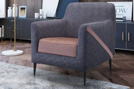 Fabric armchair with dark wooden legs