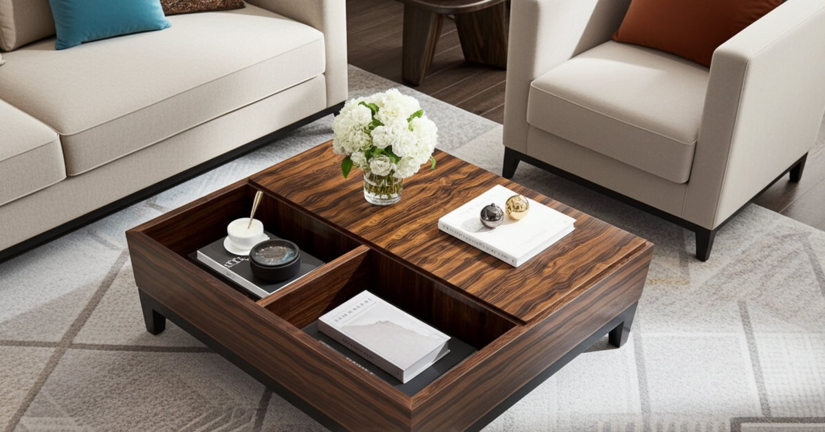 Luxury wood coffee table with partitions