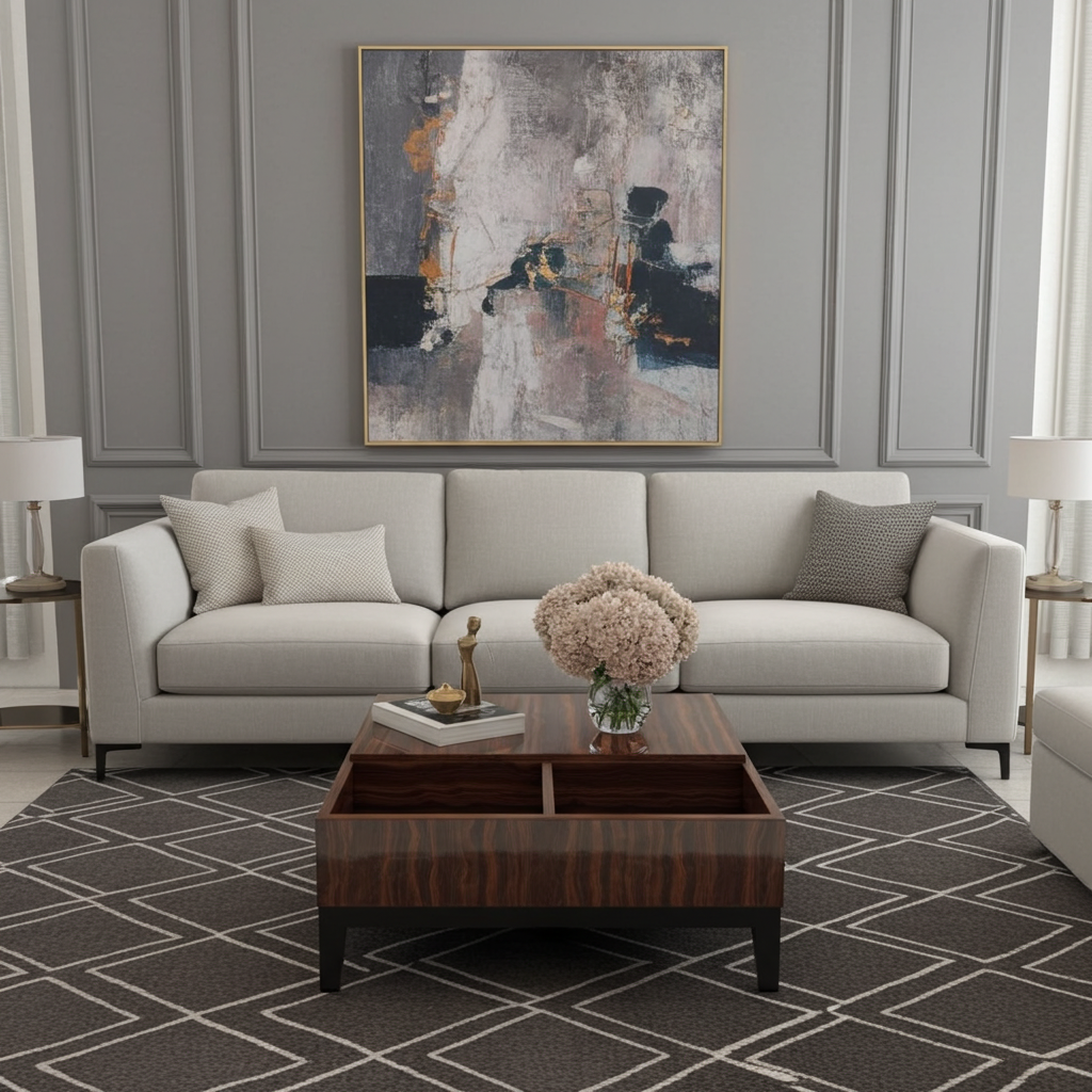 luxury wood coffee table with smart design partitions