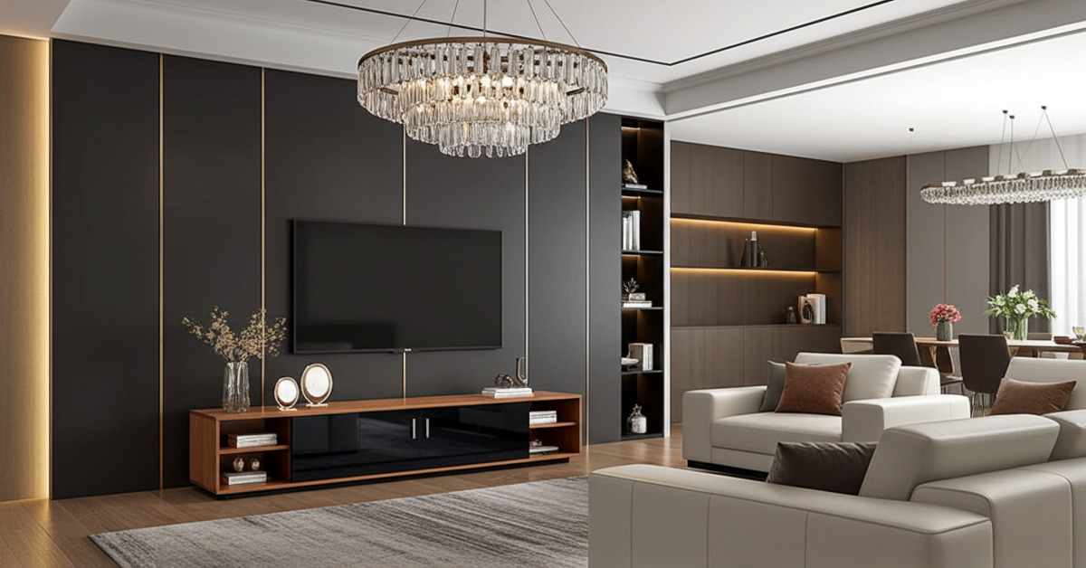 Large designer TV stand in wood.