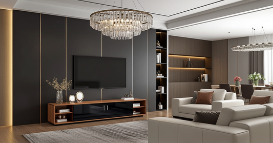 Large designer TV stand in wood.