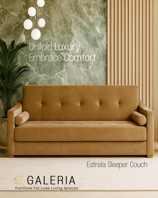 Velvet sleeper couch with button detail. Made in europe.