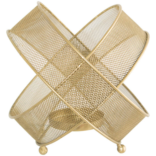 gold candle holder in a criss cross design