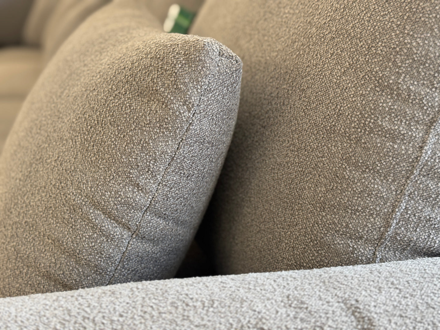 Close-Up of textured light Taupe fabric for Karol Corner Couch. Galeria Furniture South Africa.