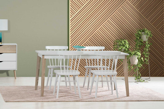 NORDIC STYLE DINING TABLE 6 SEATER in light oak and white wood finish