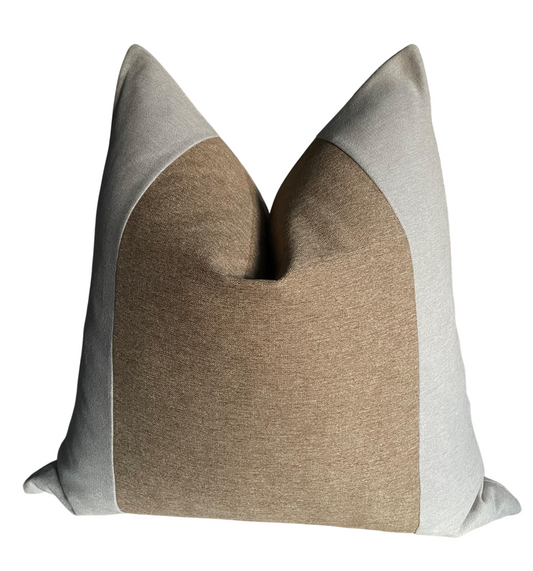 60x60 size scatter cushion in fawn beige and light grey fabric
