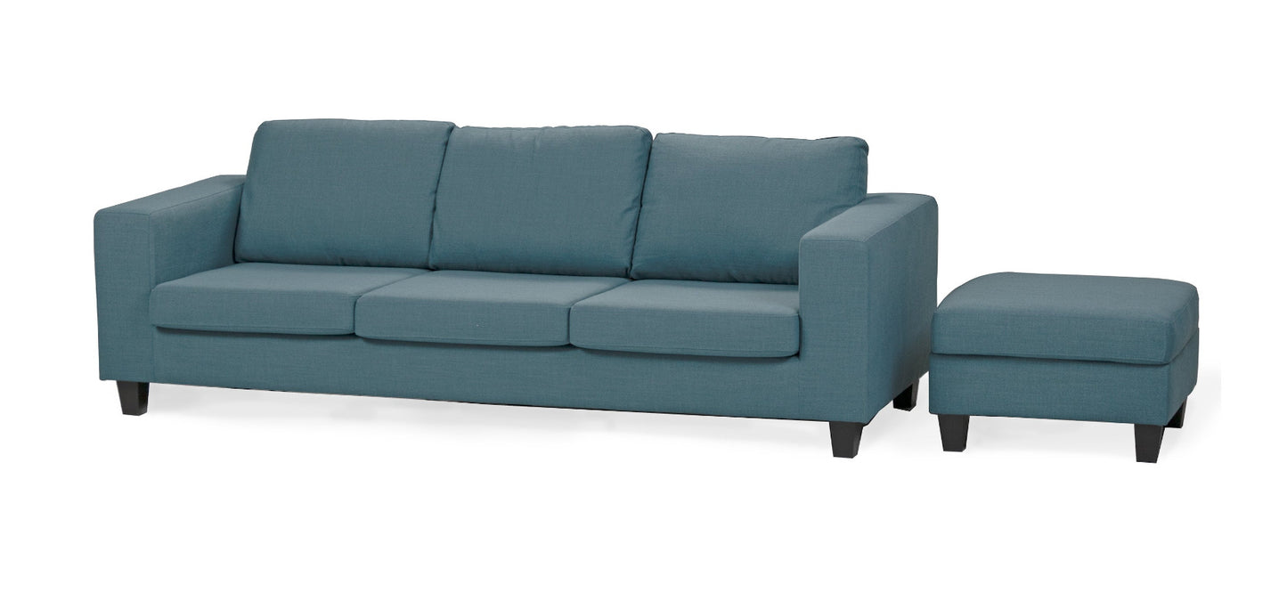 3 seater fabric couch with movable ottoman to create L shape
