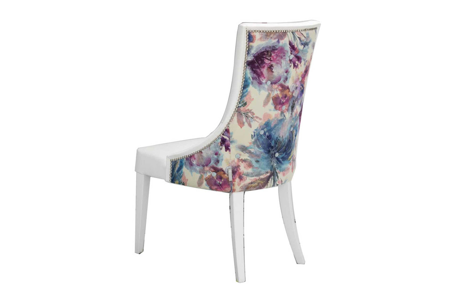 Dining chair with faux leather front and fabric back