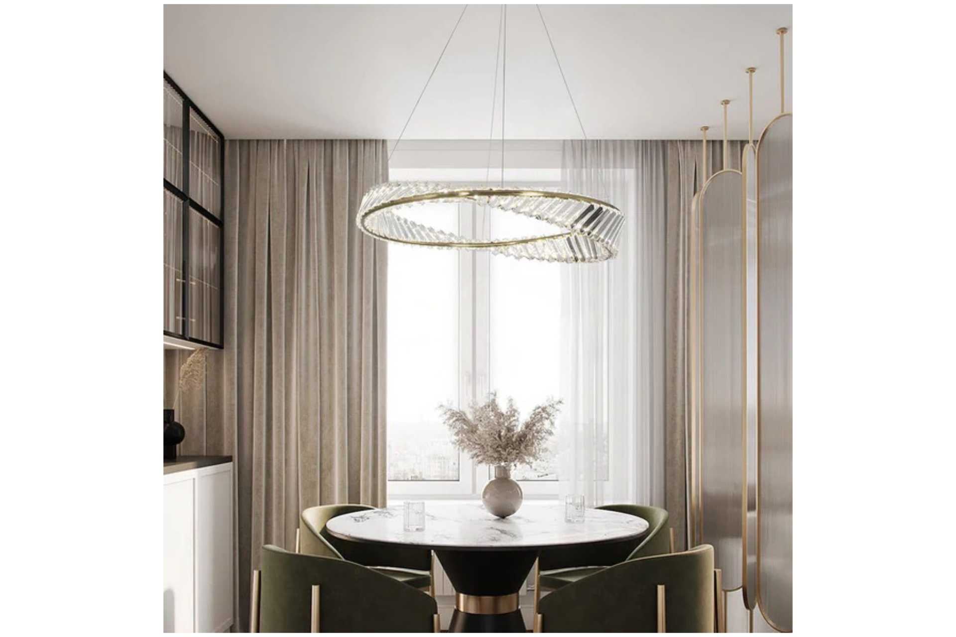 Hemisphere crystal and gold brass lighting pendant.