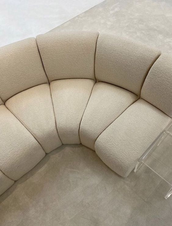 Segment couch with boucle fabric channels