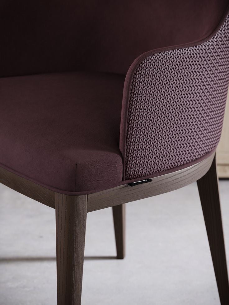 Maroon Fabric dining chair with dark wood legs
