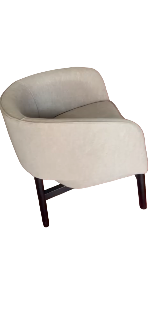 Dining chair upholstered in grey fabric with Oak wood legs