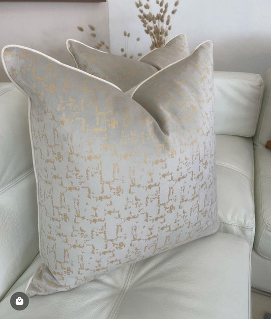 Ivory and light gold scatter cushion, with piping detail. Size 60/60 or choose your size.