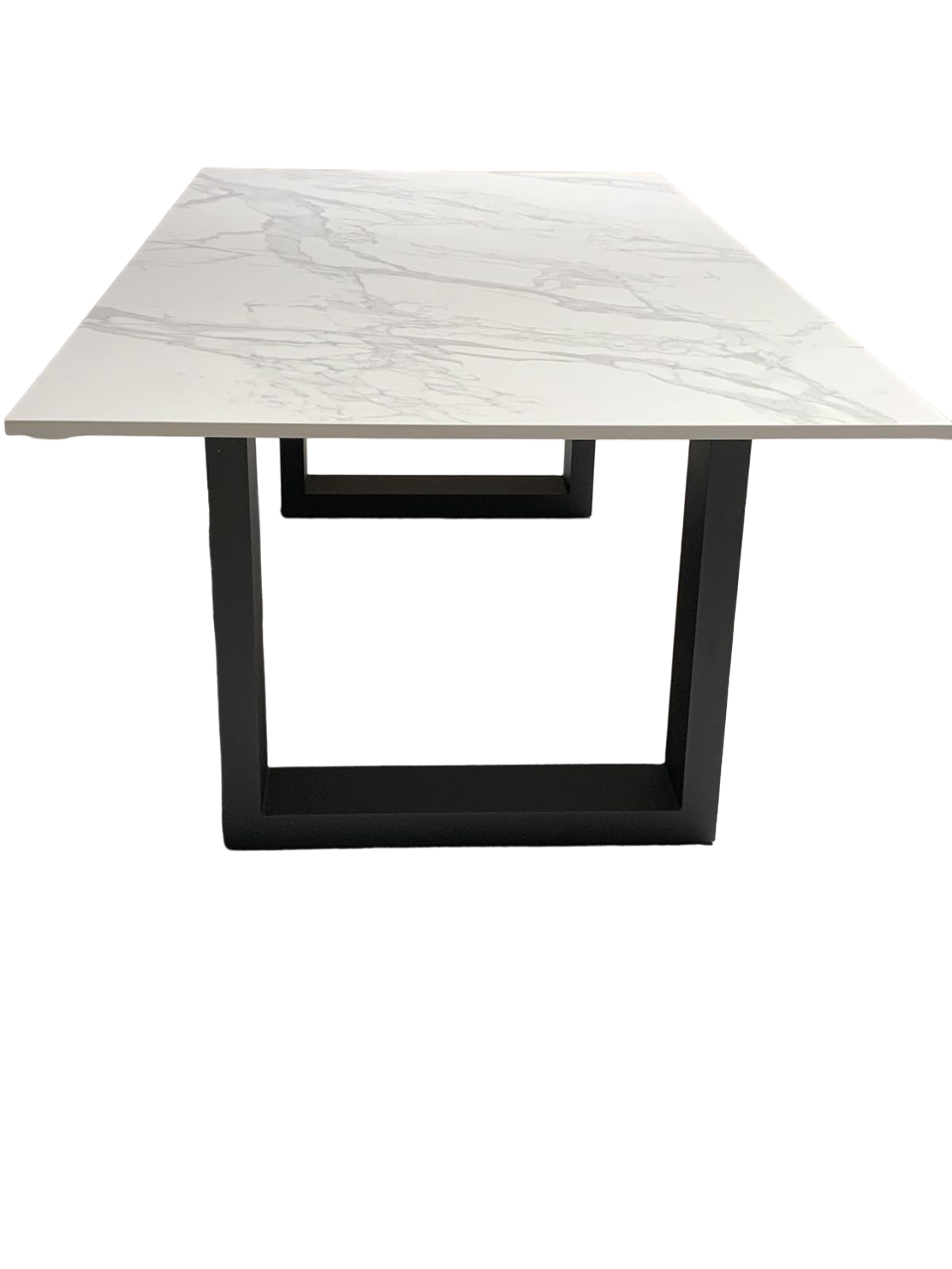 Quartz top dining table with black steel legs