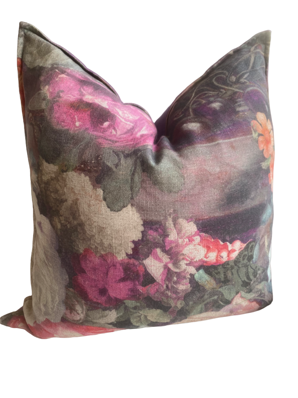 line and velvet floral scatter cushion with feather inner
