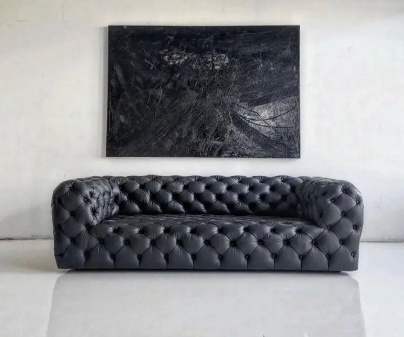 Dark Grey leather Chesterfield Couch