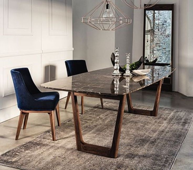 Stone or marble dining tables with wooden legs