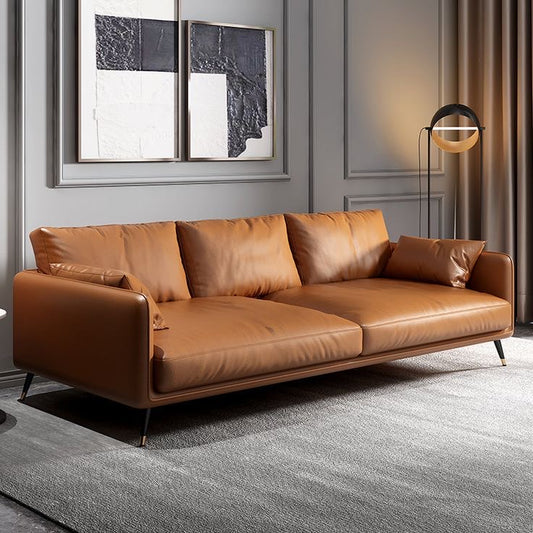 Madrid brown leather 3 seater couch with back cushioning.
