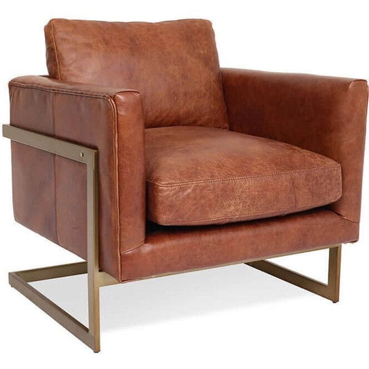 leather armchair with steel legs and frame
