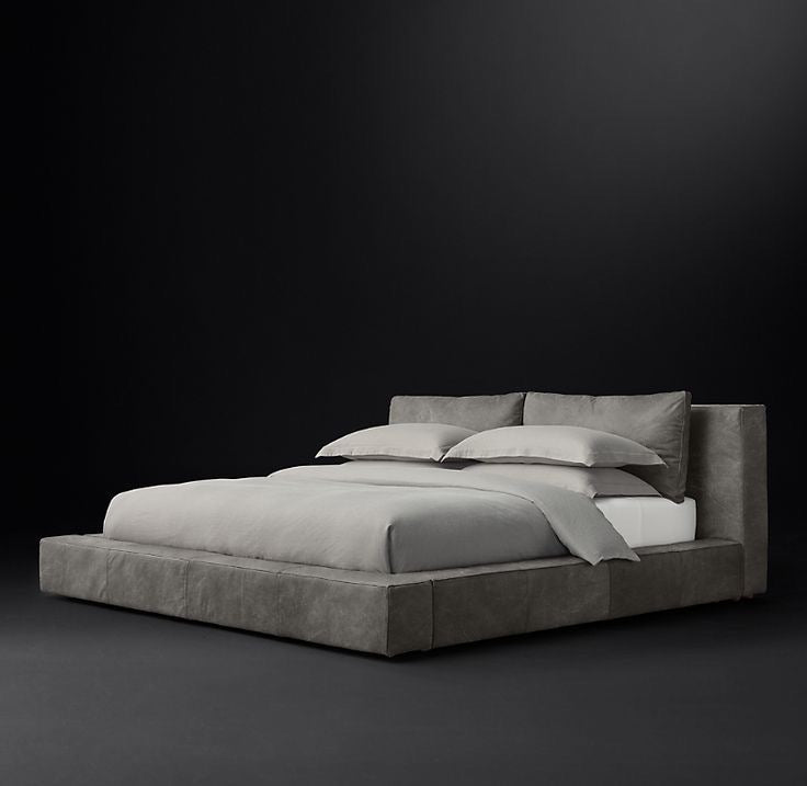 Grey leather headboard and base bed set