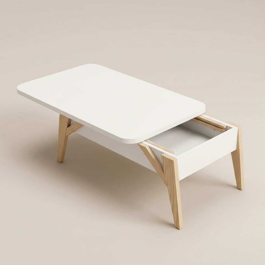 White wood coffee table with sliding top function for storage. Euro Crafted. GALERIA FURNITURE SA. Delivery nationwide.