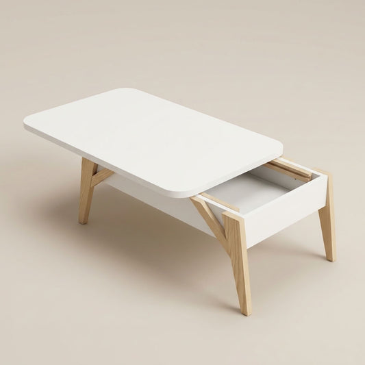 White wood coffee table with sliding top function for storage. Euro Crafted. GALERIA FURNITURE SA. Delivery nationwide.