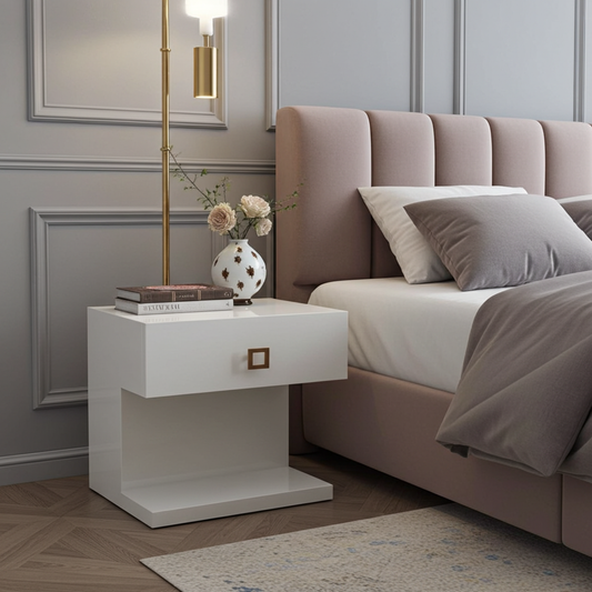 white gloss wood bedside drawers