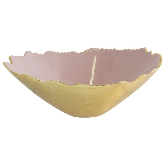 Gold foil and light pink decorative bowl with jagged edges.