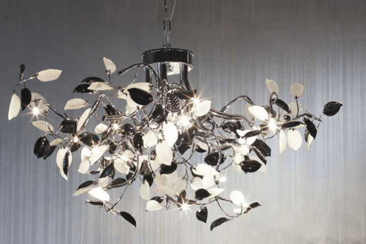 silver lighting pendant in a silver leaf motif with mirror finish
