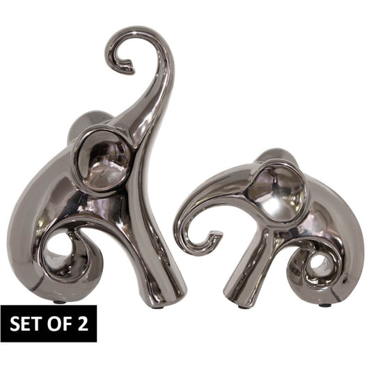 set of 2 decor elephant figurines in silver.