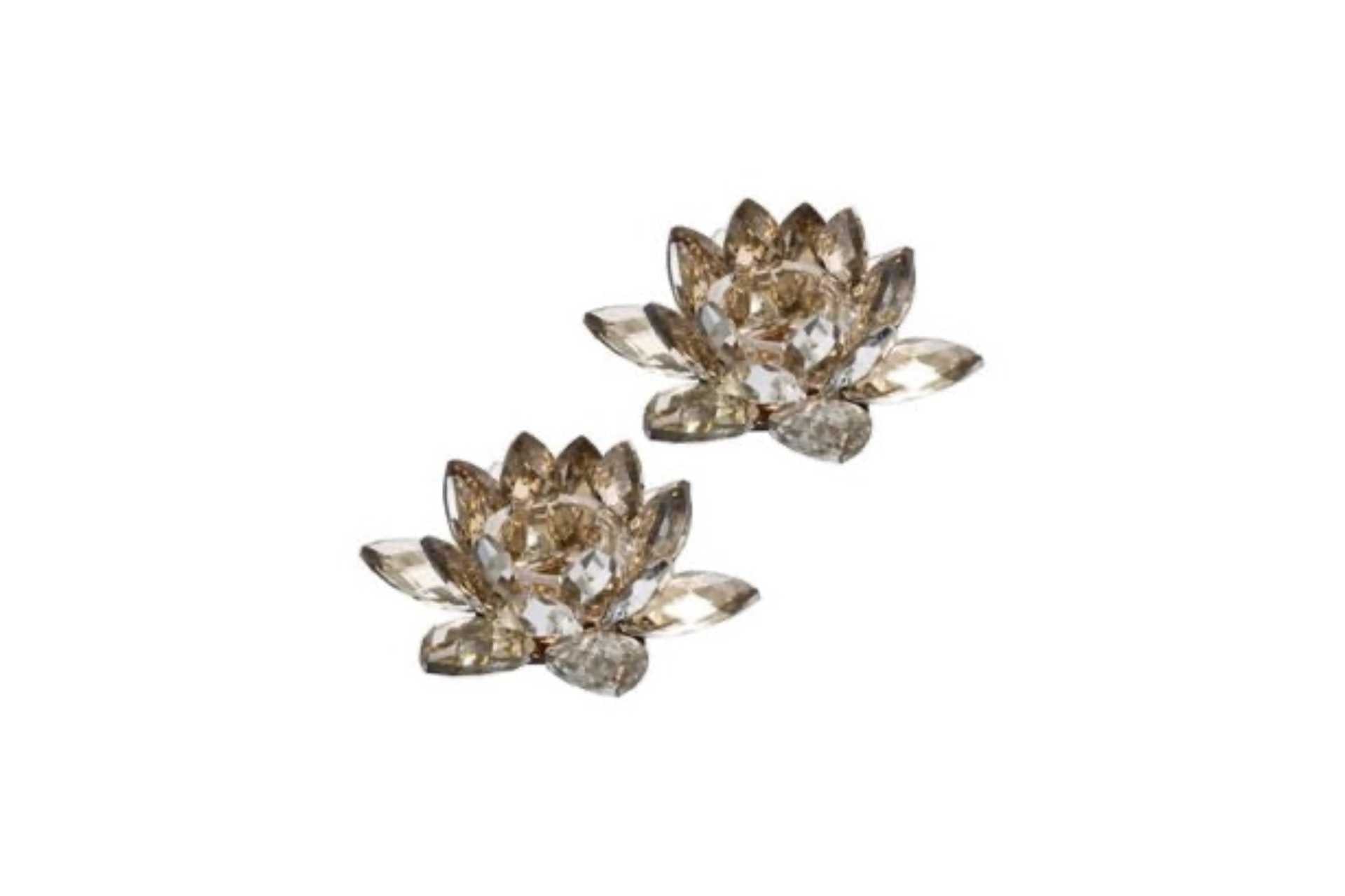 genuine crystal candle holders in a bronze shade and lotus flower shape