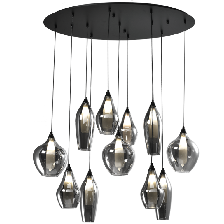 large glass chandelier. smokey glass chandelier.